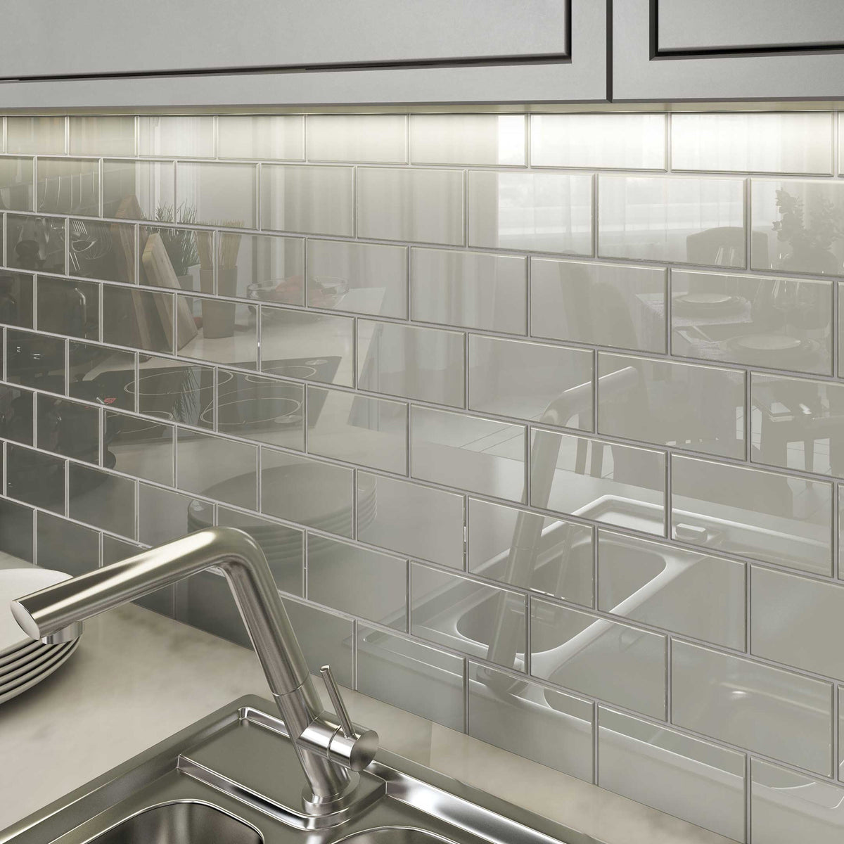 Giorbello Classic Premium Light Gray 3-in x 6-in Glossy Glass Subway Wall Tile (5-sq. ft/ Carton)