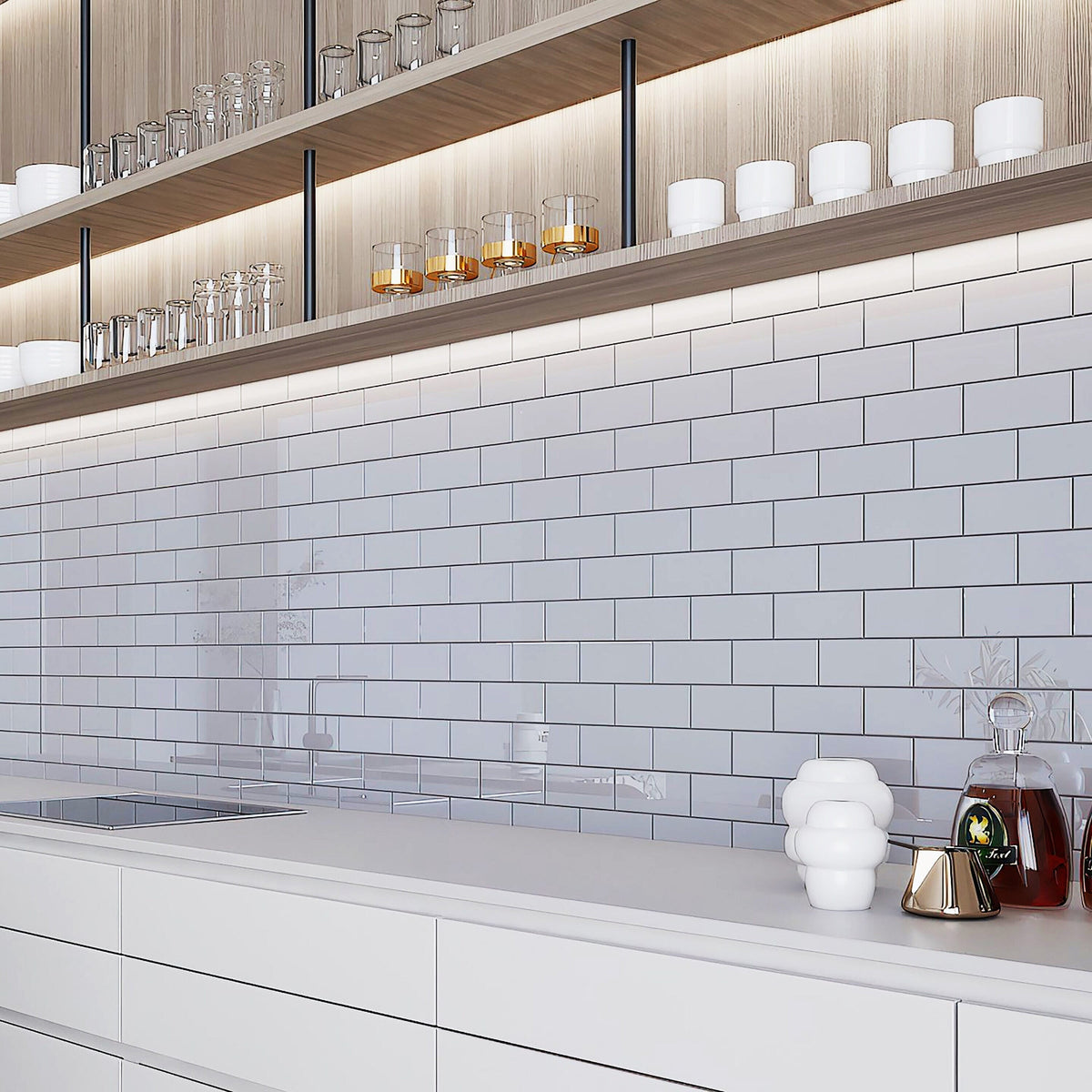 Giorbello Classic Premium Lavender Gray 3-in x 6-in Glossy Glass Subway Wall Tile (5-sq. ft/ Carton)