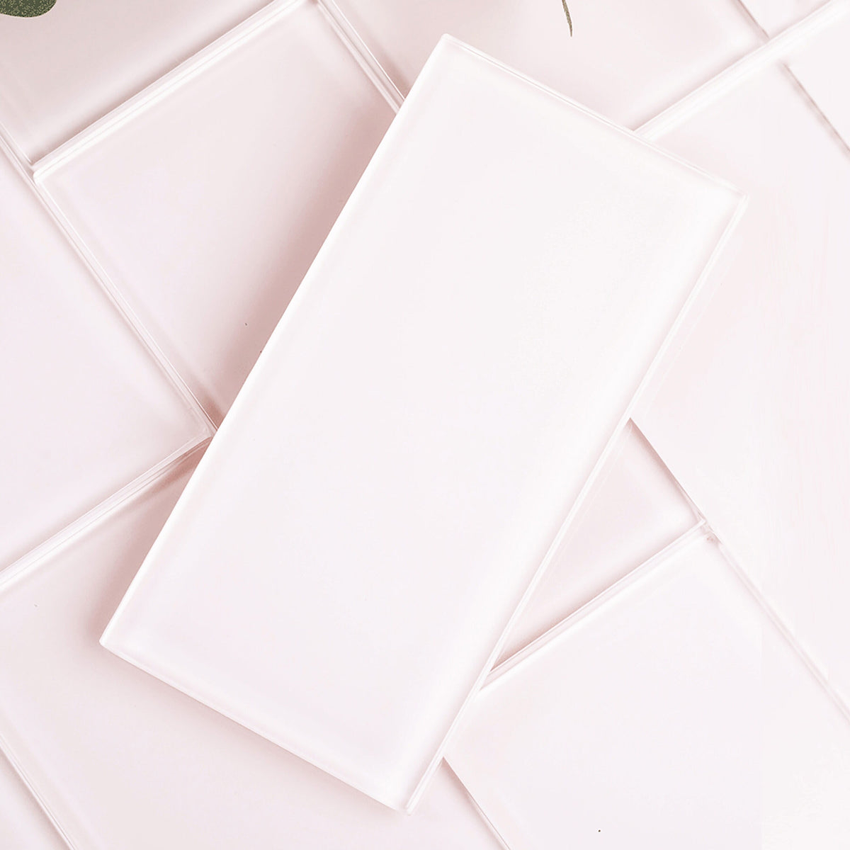 Giorbello (Sample) 3x6 glass subway tiles Rose Pale Pink 3-in x 6-in Glossy Glass Brick Subway Wall Tile
