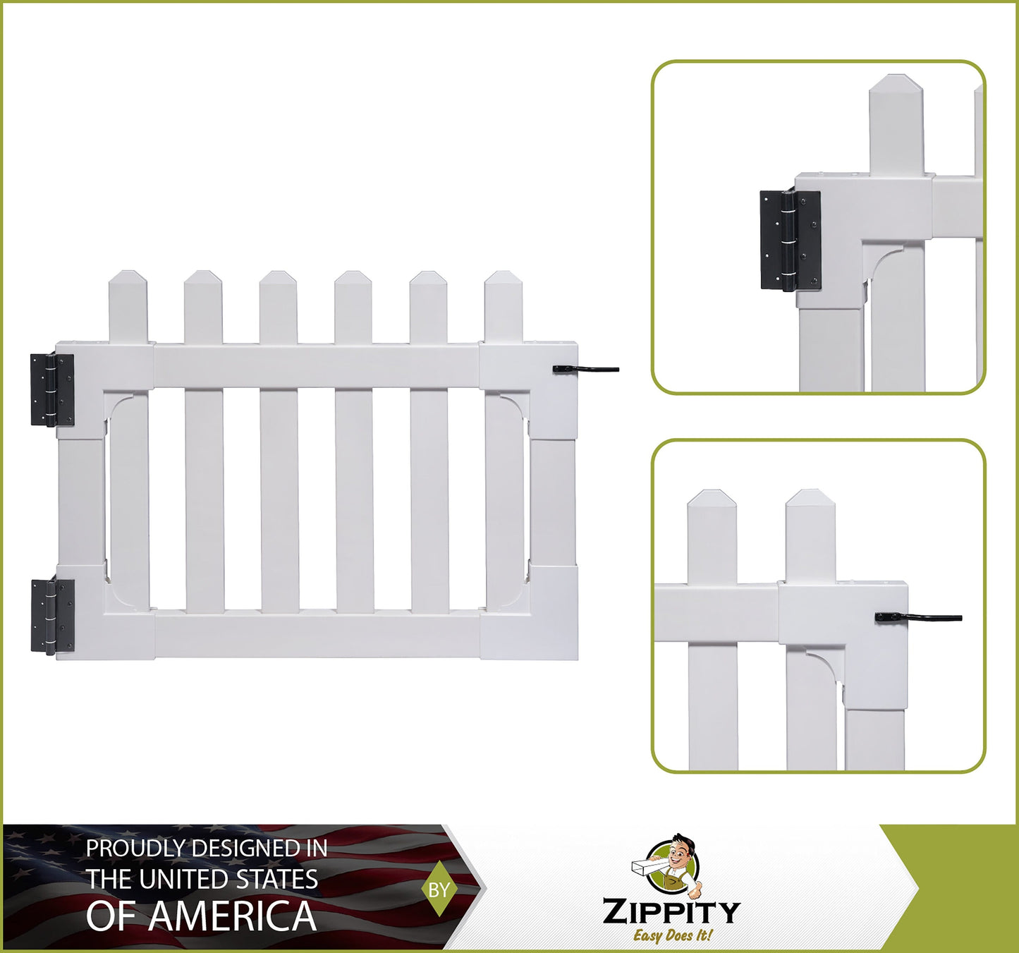 Zippity Outdoor Products Newport 2.5-ft H x 3-ft W White Vinyl Flat-top Fence Gate Kit (Unassembled)
