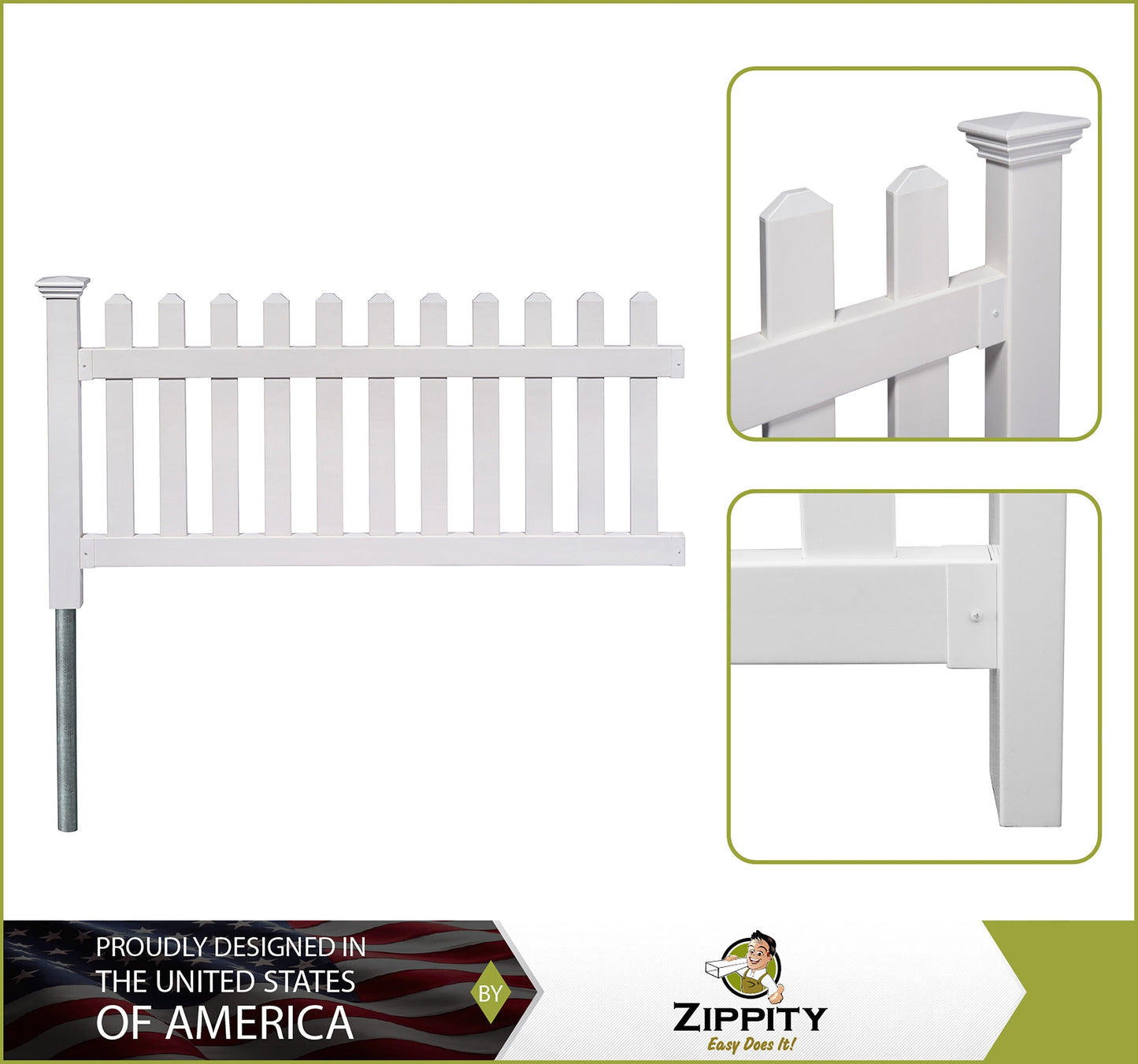 Zippity Outdoor Products Newport 3-ft H x 6-ft W White Privacy Vinyl Picket Fence Panel (Unassembled)