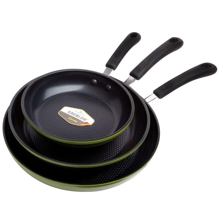 Green Earth 3-Piece Aluminum Ceramic Nonstick Frying Pan Set in Green