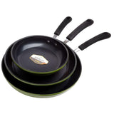 Green Earth 3-Piece Aluminum Ceramic Nonstick Frying Pan Set in Green