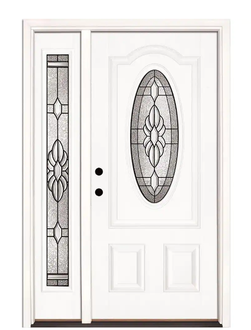 50.5 in. x 81.625 in. Sapphire Patina 3/4 Oval Unfinished Smooth Right-Hand Fiberglass Prehung Front Door w/Sidelite