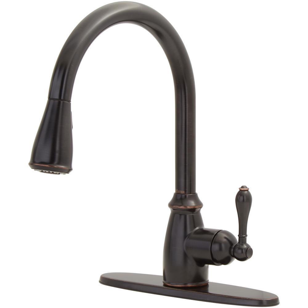 Canton Single-Handle Pull-Down Sprayer Kitchen Faucet in Tuscan Bronze - Super Arbor
