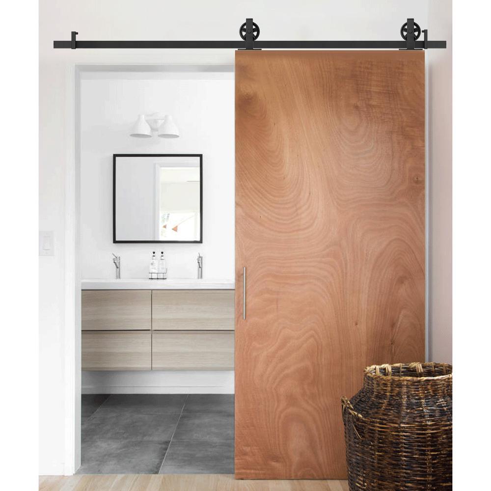 5 ft./60 in. Top Mount Big Wheel Black Barn Style Sliding Door Track and Hardware Set for Single Door - Super Arbor