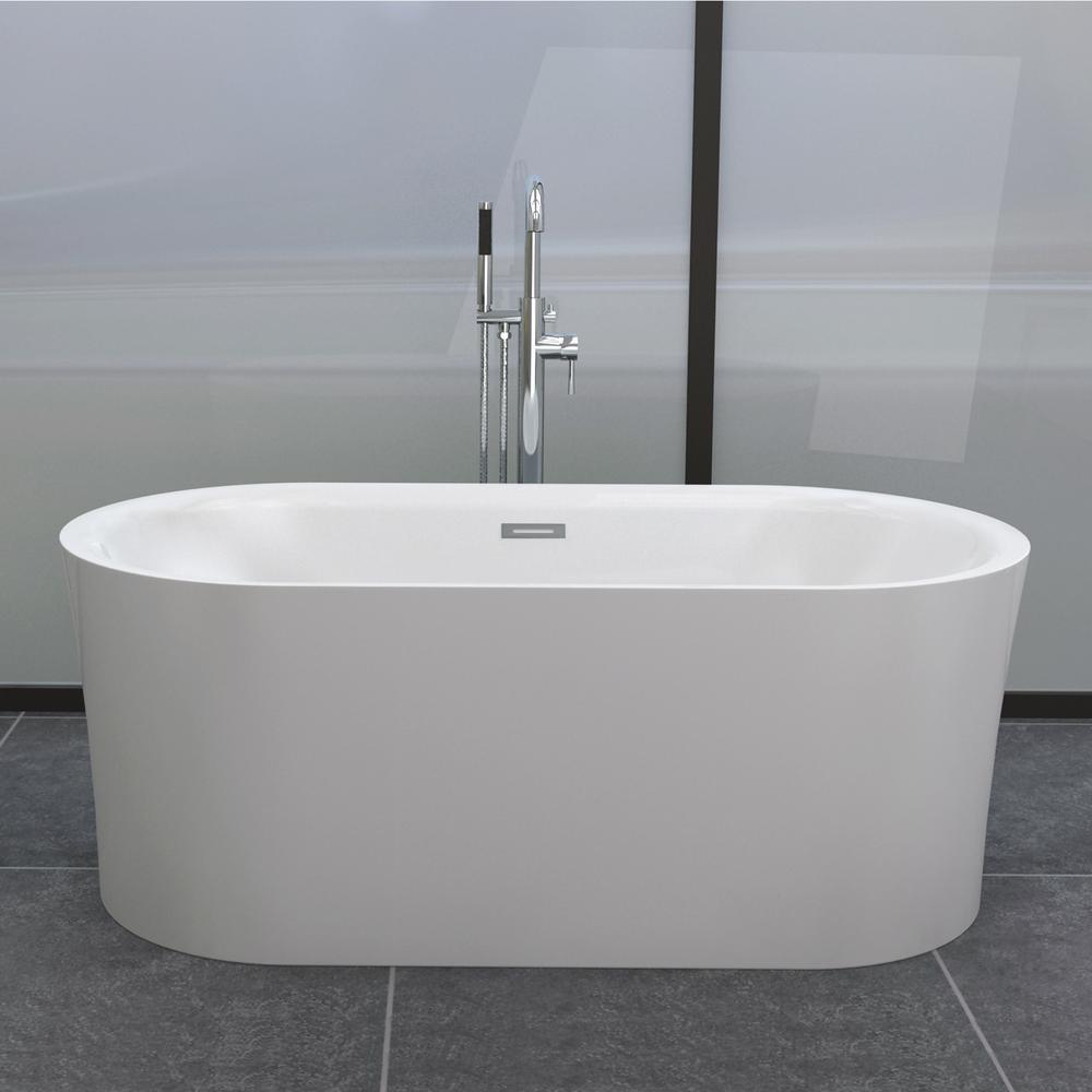 Diana 59 in. Acrylic Freestanding Double Ended Air Bath Bathtub with Drain and Overflow Included in White