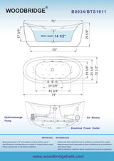 WOODBRIDGE Venezia 71 in. x 31.5 in. Acrylic Whirlpool & Air Combination Freestanding Bathtub in White