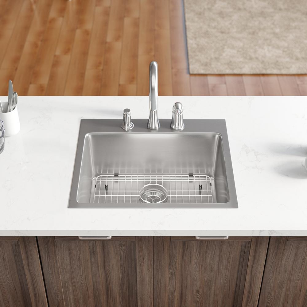 Drop-in Stainless Steel 23 in. 3-Hole Single Bowl Kitchen Sink Kit - Super Arbor