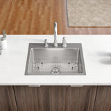 Drop-in Stainless Steel 23 in. 3-Hole Single Bowl Kitchen Sink Kit - Super Arbor