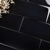 Giorbello (Sample) 4x12 glass subway tiles Black 4-in x 12-in Glossy Glass Brick Subway Wall Tile