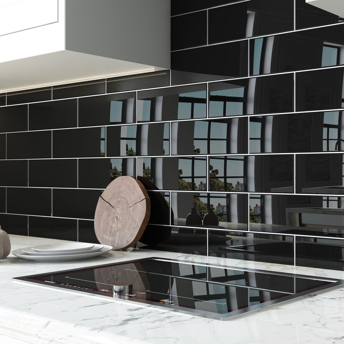 Giorbello Classic Premium Black 4-in x 12-in Glossy Glass Subway Wall Tile (5-sq. ft/ Carton)