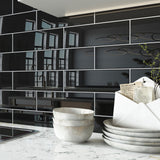 Giorbello (Sample) 4x12 glass subway tiles Black 4-in x 12-in Glossy Glass Brick Subway Wall Tile