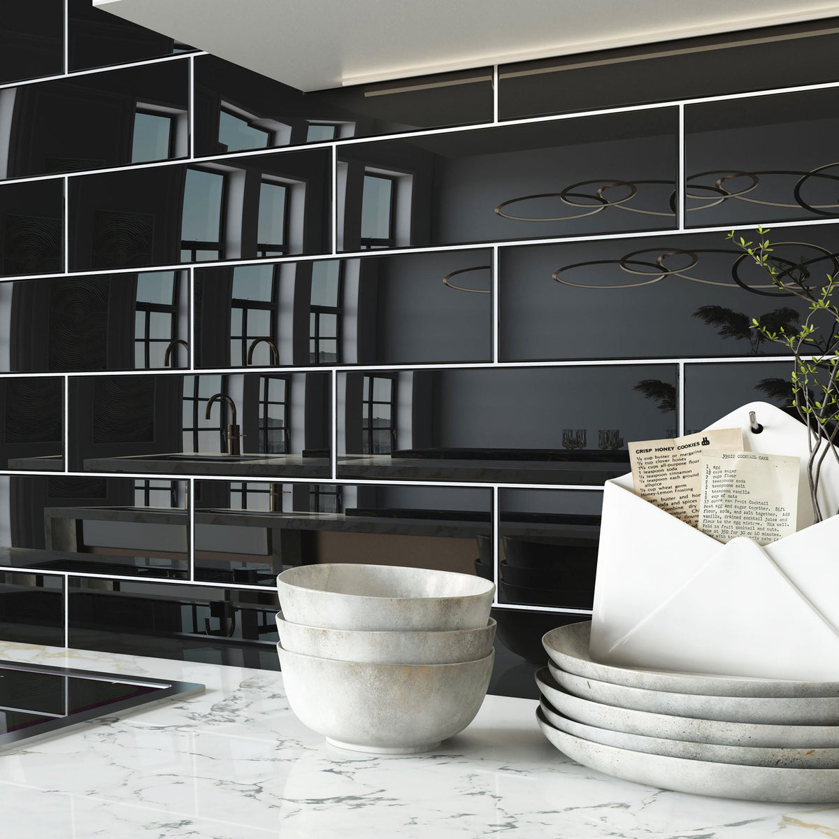 Giorbello Classic Premium Black 4-in x 12-in Glossy Glass Subway Wall Tile (5-sq. ft/ Carton)