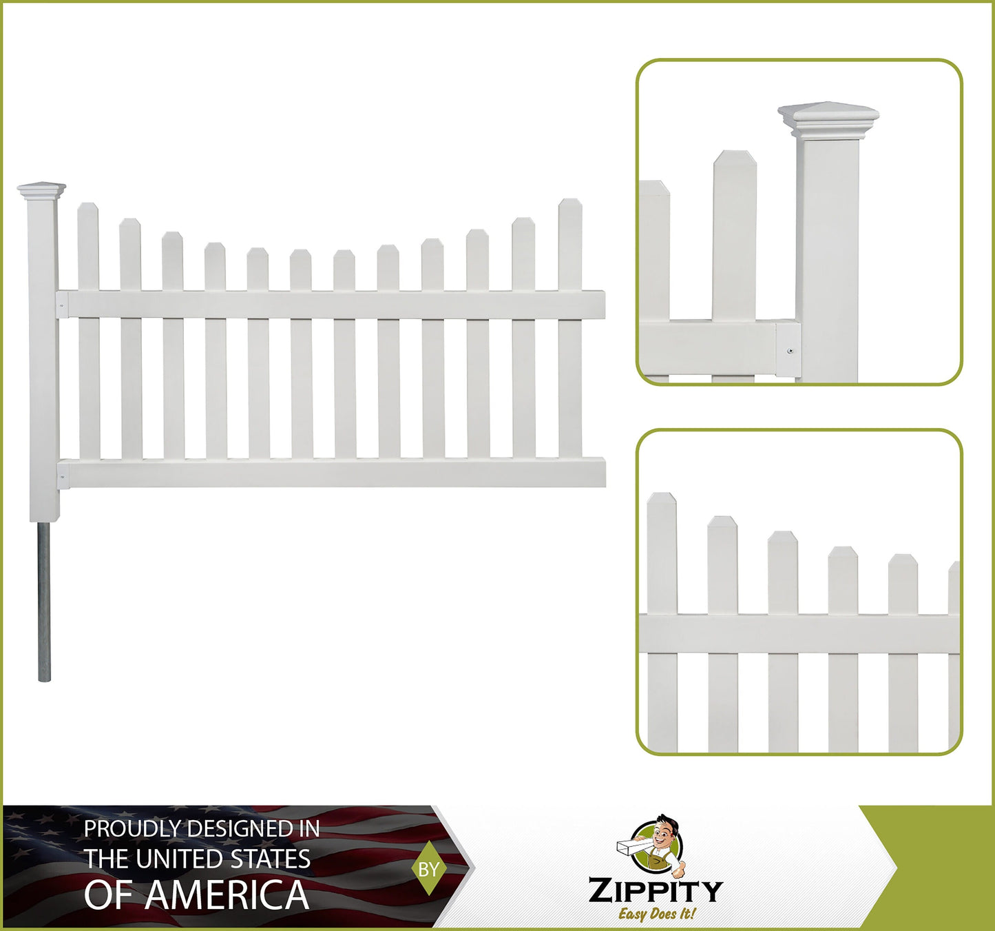 Zippity Outdoor Products All American 3.5-ft H x 6-ft W White Privacy Vinyl Scallop Fence Panel (Unassembled)