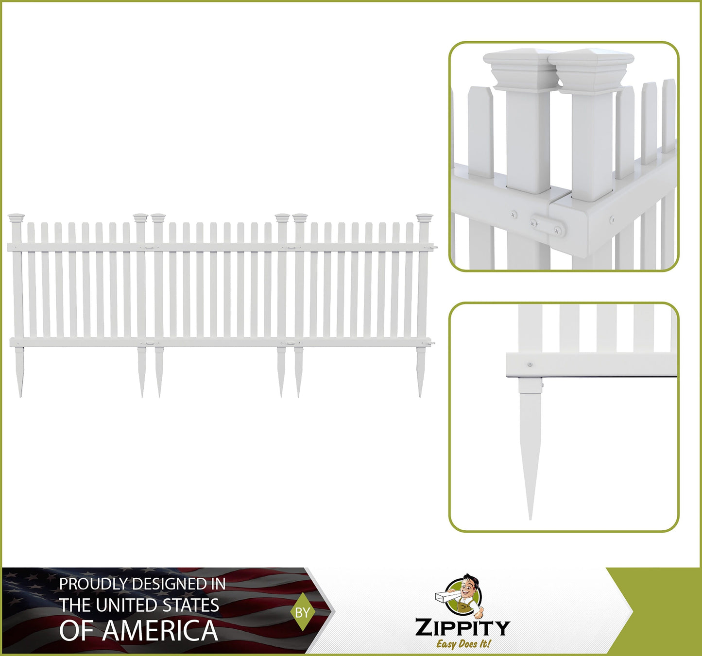 Zippity Outdoor Products Roger Rabbit 3 Panels 2-ft H x 2-ft W White Vinyl Flat-top Fence Panel (Unassembled)
