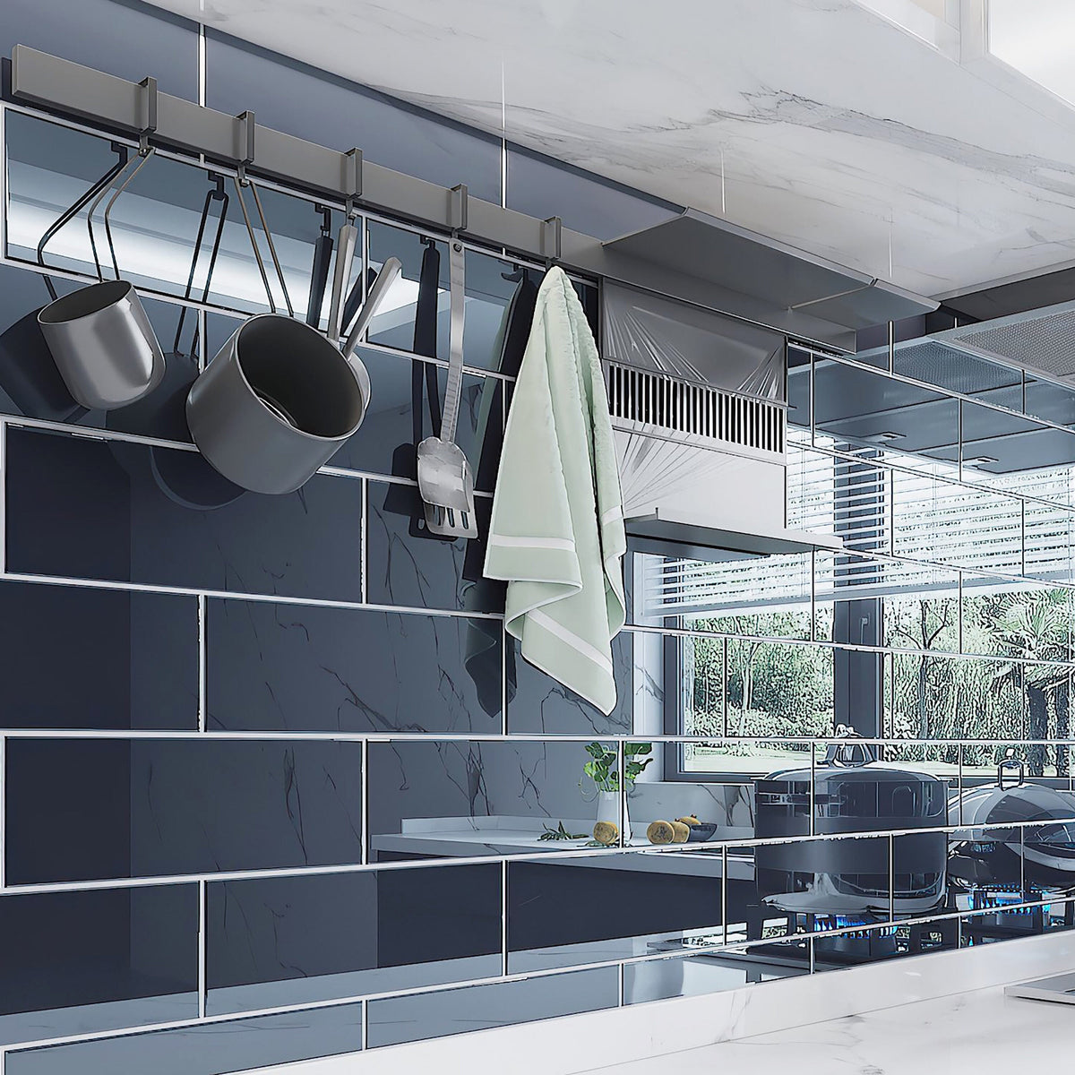 Giorbello (Sample) Glass Subway Midnight Blue 4-in x 12-in Glossy Glass Wall Tile