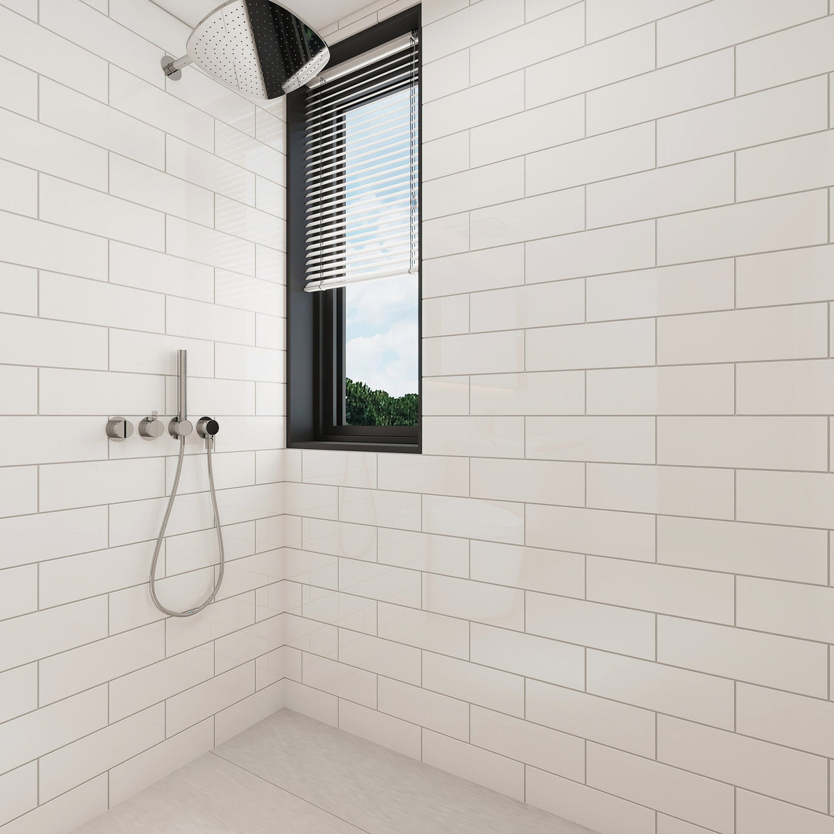 Giorbello (Sample) 4x12 glass subway tiles Alabaster White 4-in x 12-in Glossy Glass Brick Subway Wall Tile