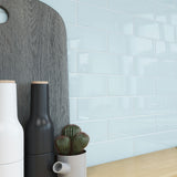 Giorbello (Sample) 4x12 glass subway tiles Morning Sky Blue 4-in x 12-in Glossy Glass Brick Subway Wall Tile