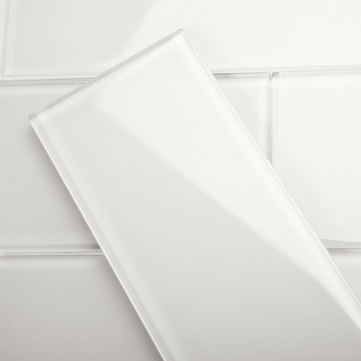 Giorbello (Sample) 4x12 glass subway tiles Alabaster White 4-in x 12-in Glossy Glass Brick Subway Wall Tile
