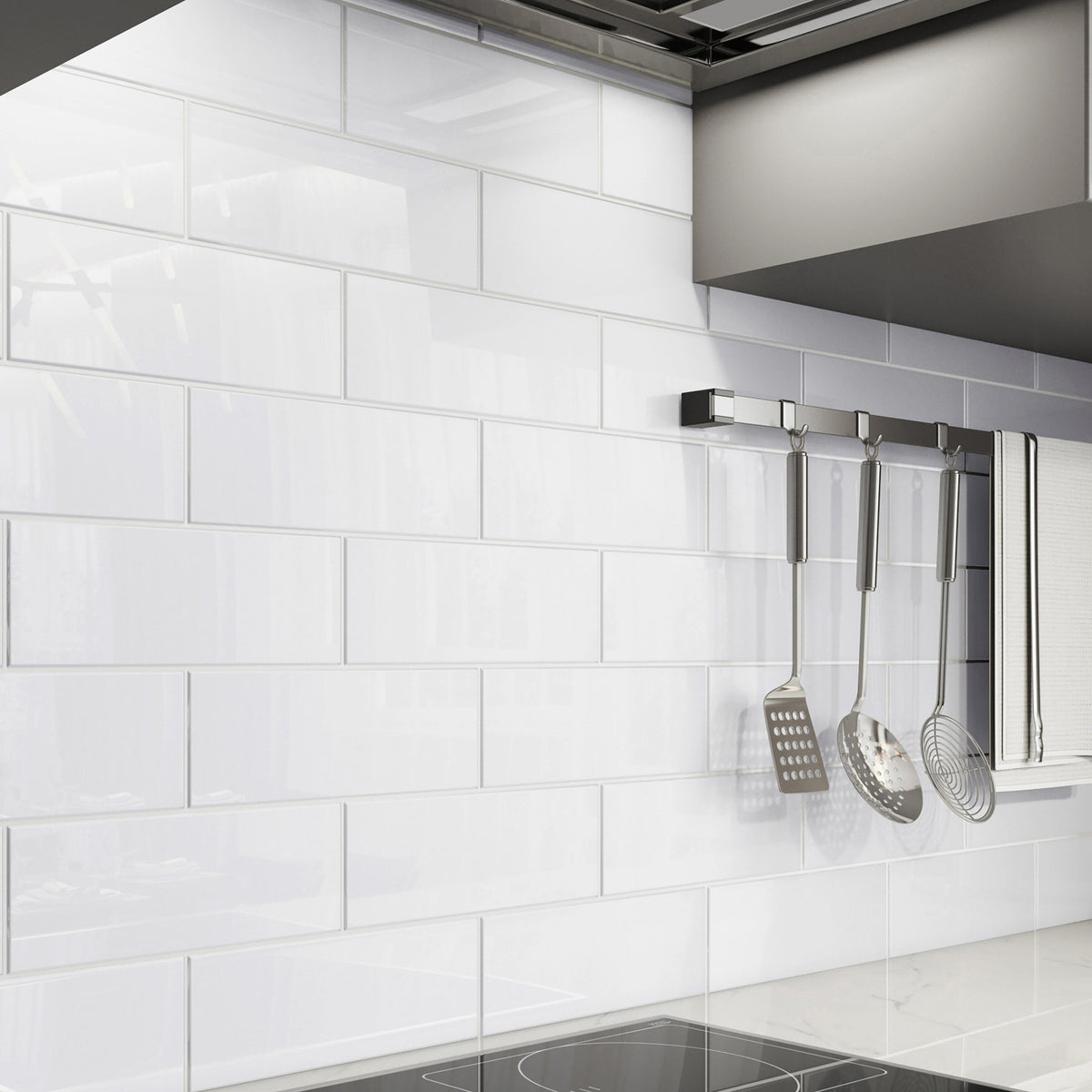 Giorbello 4x12 glass subway tiles Bright White 4-in x 12-in Glossy Glass Subway Wall Tile (5-sq. ft/ Carton)