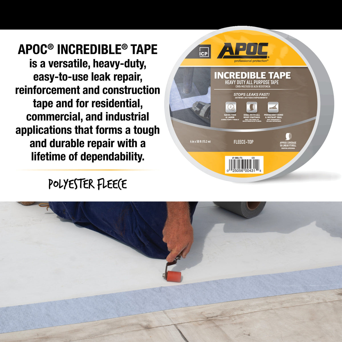 APOC Incredible Tape Fleece-Top Roof Seam Tape, 4 in x 50 ft