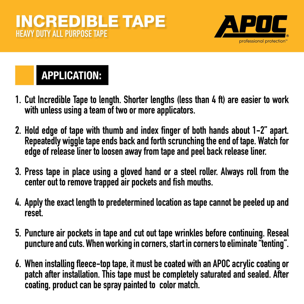 APOC Incredible Tape Fleece-Top Roof Seam Tape, 4 in x 50 ft