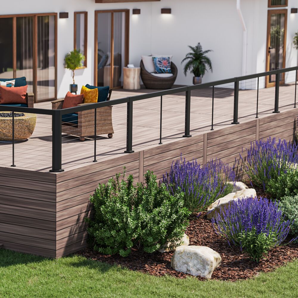 Barrette Outdoor Living Elevation 5.25-in x 4.81-in x 3-ft Matte Black Deck Line Post