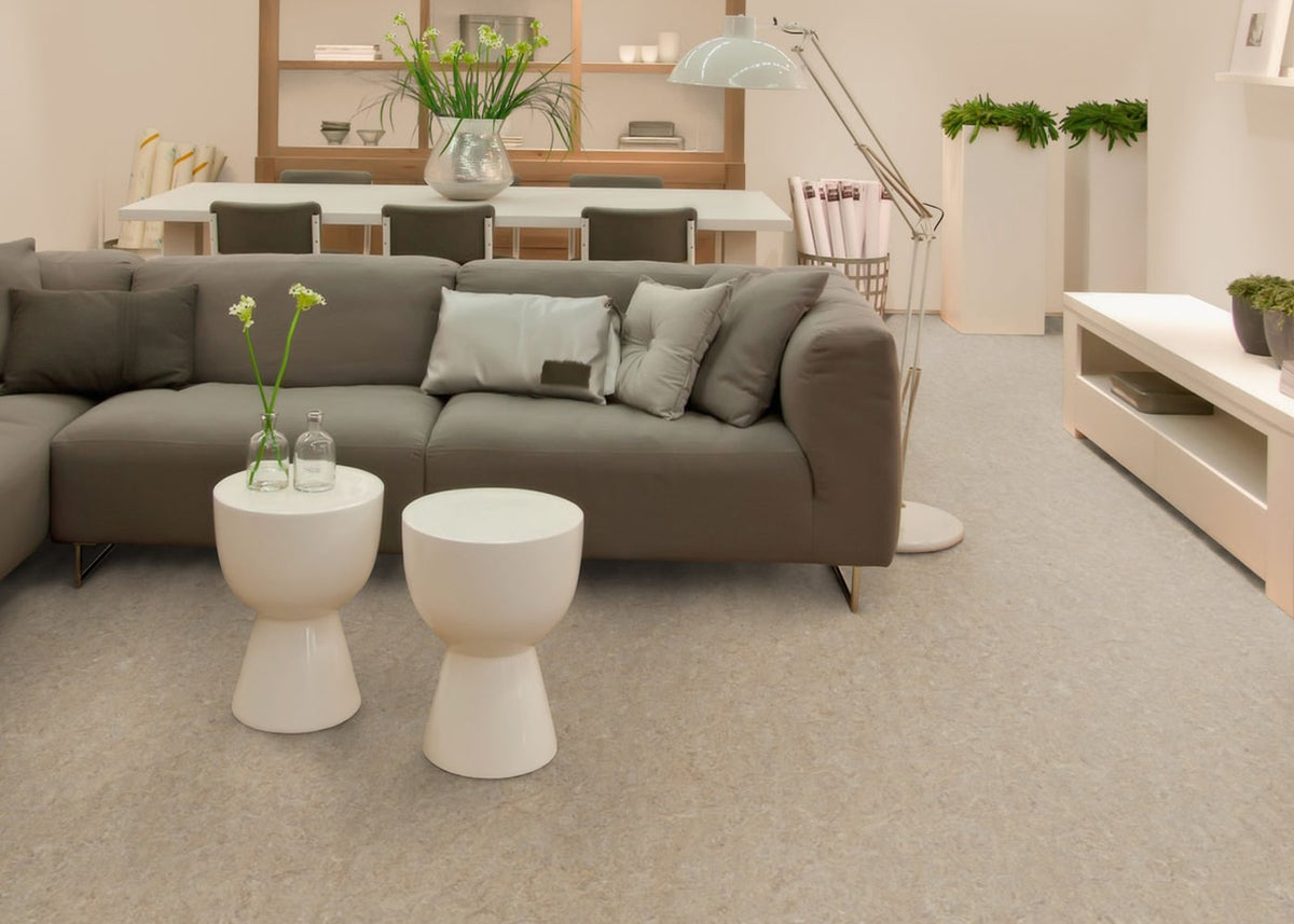 Forbo Flooring Systems Marmoleum Cinch Loc Seal Weathered Sand 10-mm T x 12-in W x 12-in L Waterproof Tile Look Laminate Flooring (6.78-sq ft / Carton)