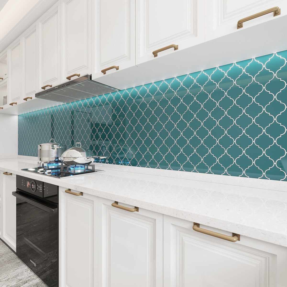 Giorbello Arabesque Mosaic Dark Teal 4-in x 4-in Glossy Glass Wall Tile (7.89-sq. ft/ Carton)