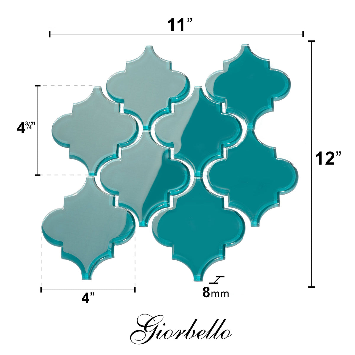 Giorbello (Sample) Glass Arabesque Tiles Teal 4-1/2-in x 4-1/2-in Glossy Glass Lantern Subway Wall Tile