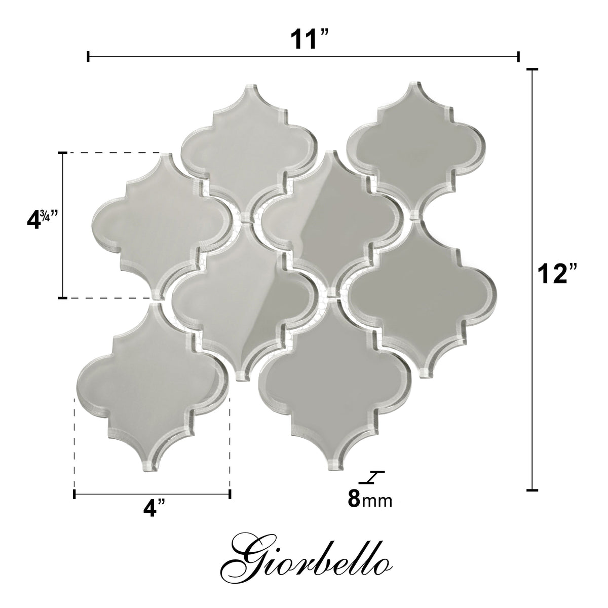 Giorbello (Sample) Glass Arabesque Tiles Light Gray 4-1/2-in x 4-1/2-in Glossy Glass Lantern Subway Wall Tile