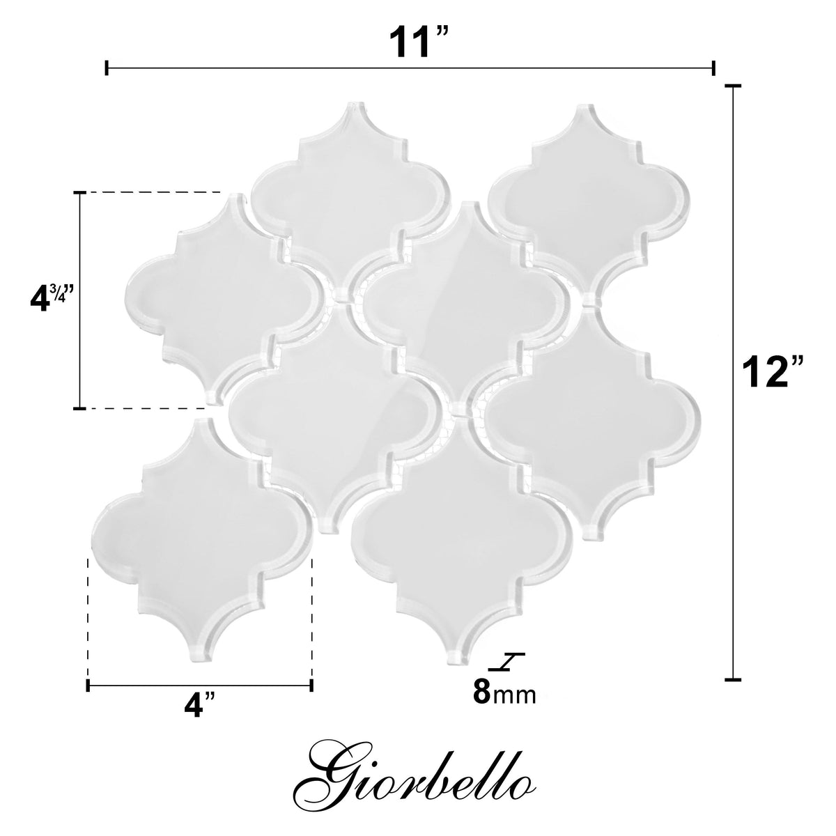 Giorbello (Sample) Glass Arabesque Tiles Bright White 4-1/2-in x 4-1/2-in Glossy Glass Lantern Subway Wall Tile