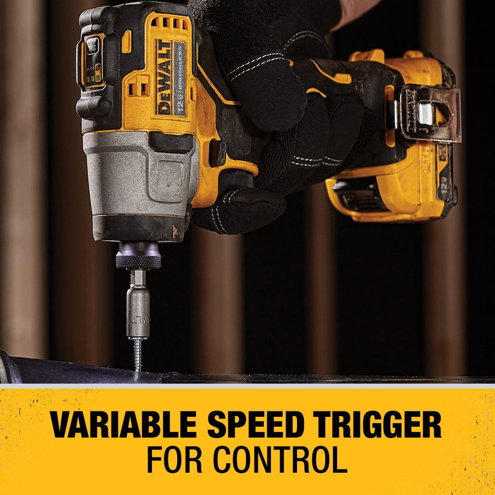 DEWALT XTREME 12-Volt MAX 1/4-in Variable Speed Brushless Cordless Impact Driver Kit, DCF801F2 (2 Batteries, Charger, Bag)