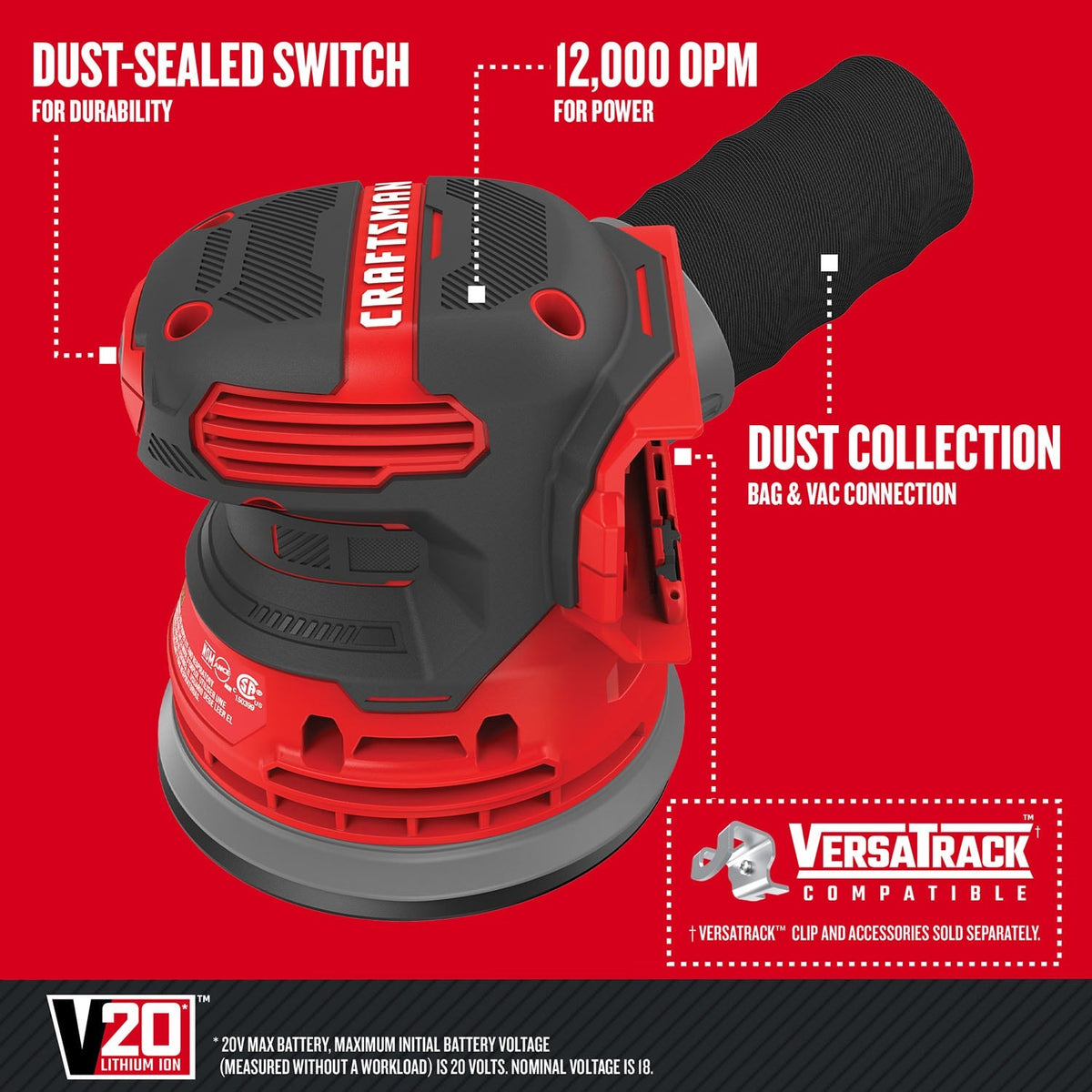 CRAFTSMAN V20 20-Volt Cordless Random Orbital Sander, 5-Inch (Tool Only)