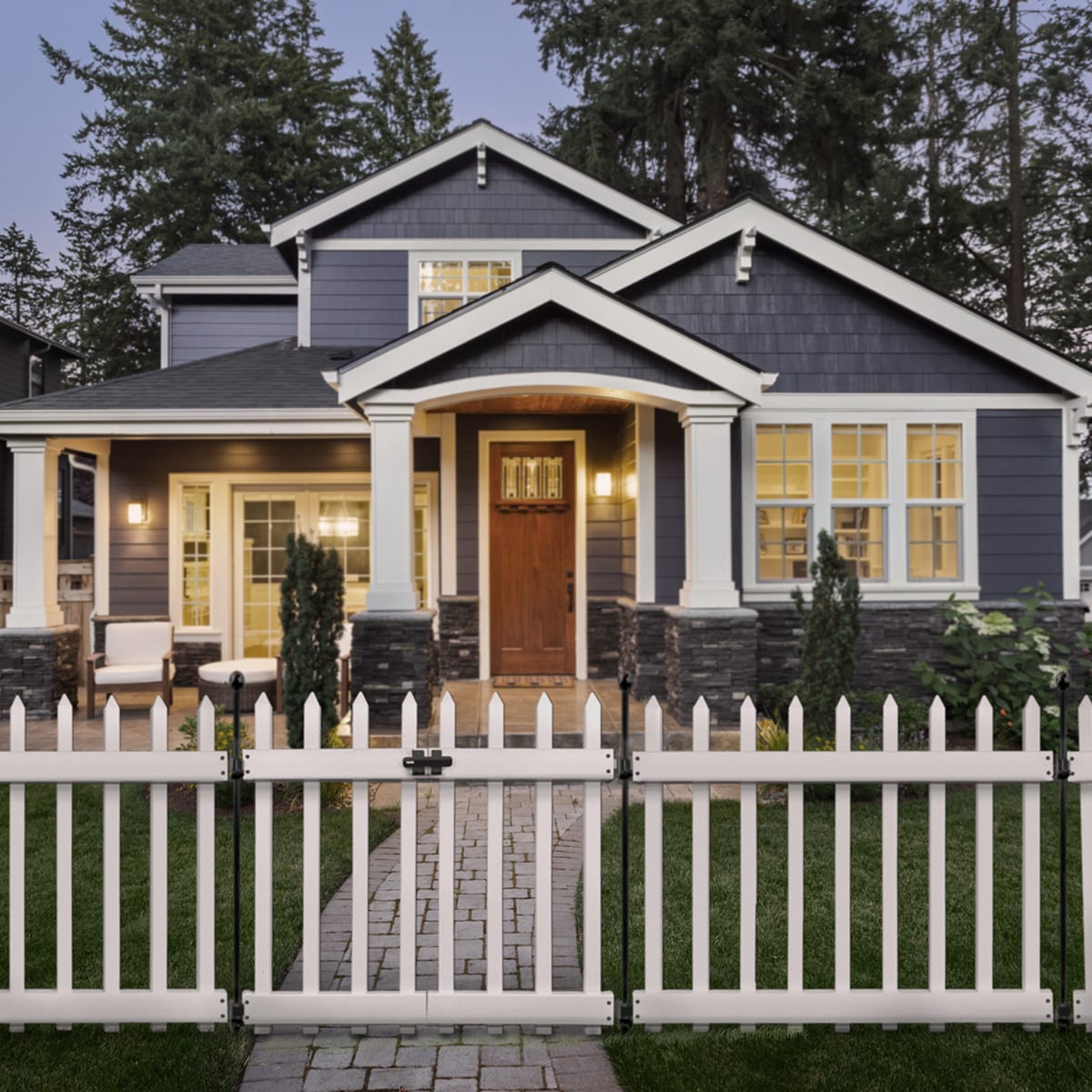 YARDLINK No Dig Fence 3-ft H x 3.5-ft W White Vinyl Picket Fence Panel No Dig (Assembled)