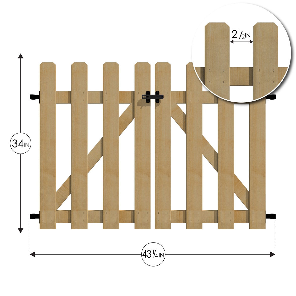 YARDLINK 2.83-ft x 3.6-ft Brown Dog Ear Spaced Picket No Dig Wood Fence Gate
