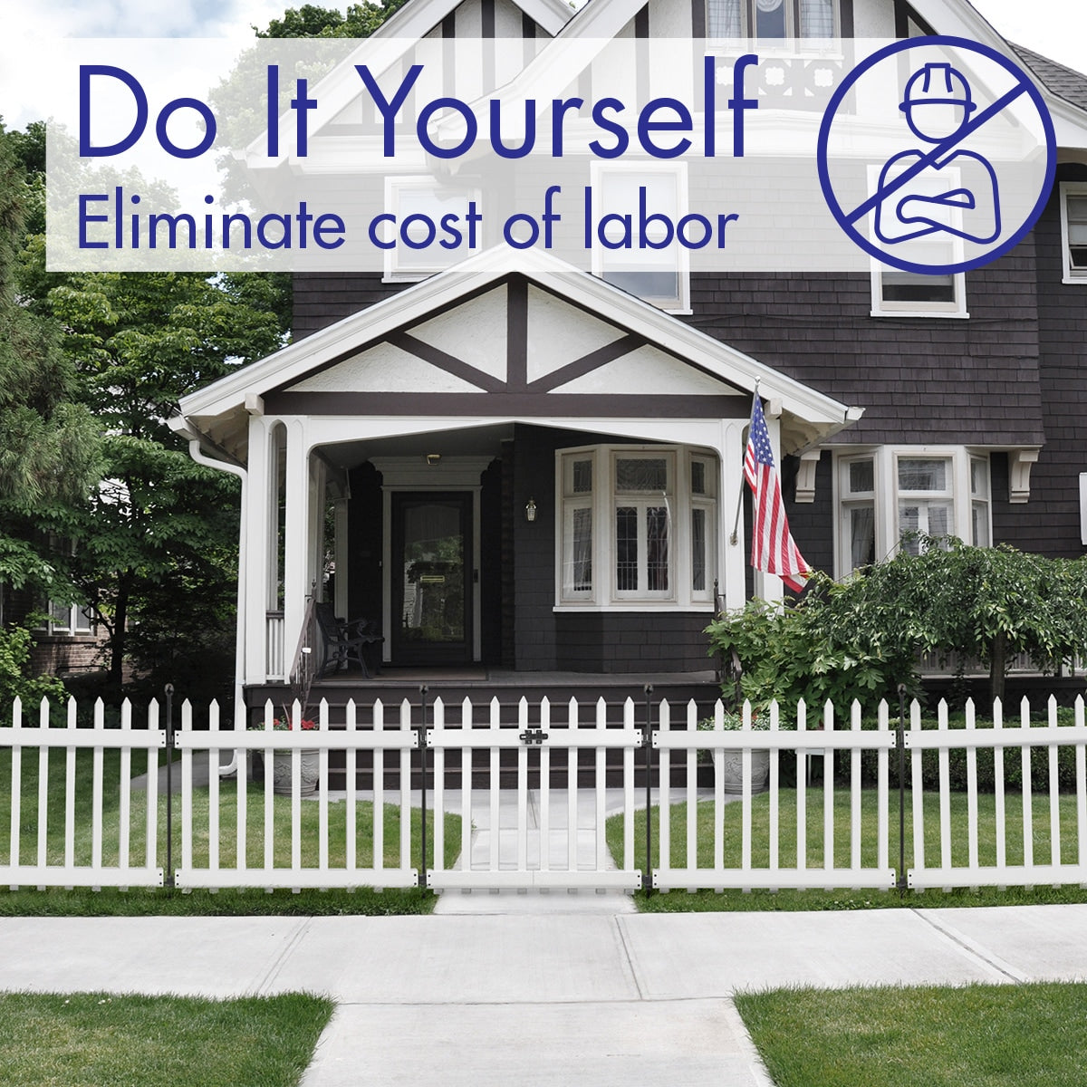 YARDLINK No Dig Fence 3-ft H x 3.5-ft W White Vinyl Picket Fence Panel No Dig (Assembled)