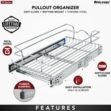 Rev-A-Shelf 11.5-in W x 6-in H Single-Tier Soft-Close Pull-Out Chrome Basket Organizer, 22-in D