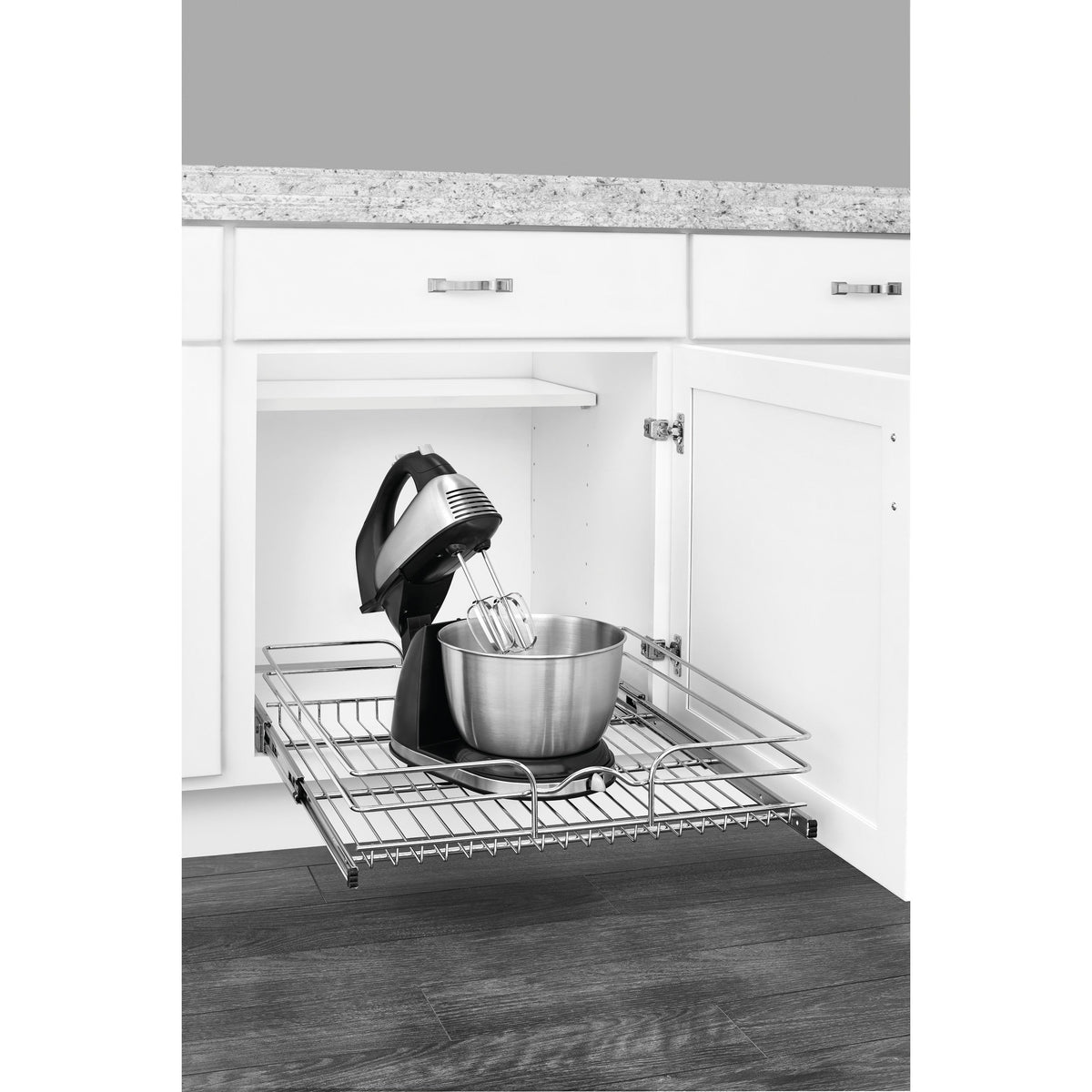 Rev-A-Shelf Single-Tier Pull-Out Basket, Chrome, 20.5-in W x 6-in H x 22-in D, Soft-Close, 100-lb
