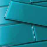 Giorbello (Sample) Glass Subway Dark Teal 3-in x 9-in Glossy Glass Tile