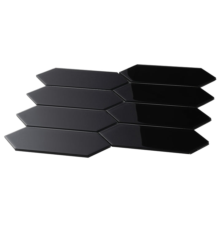 Giorbello Picket Hexagon Black 3-in x 9-in Glossy Glass Subway Wall Tile (5.8-sq. ft/ Carton)