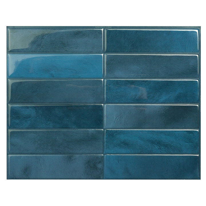 Smart Tiles Morocco Agadir Blue 9-in x 12-in Glossy Resin Subway Linear Peel and stick Wall Tile product image