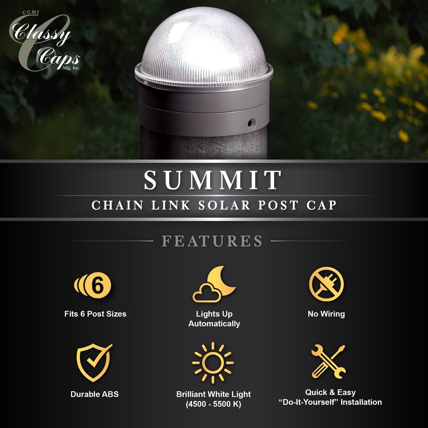 Classy Caps 5-Lumen 1-Watt Silver Solar LED Outdoor Post Cap Light (2700 K)