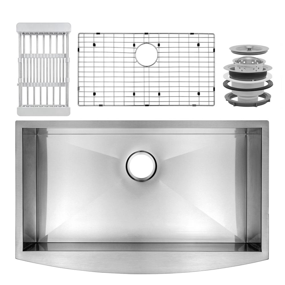 Handcrafted All-in-One Farmhouse Apron Front Stainless Steel 33 in. x 20 in. x 9 in. Single Bowl Kitchen Sink
