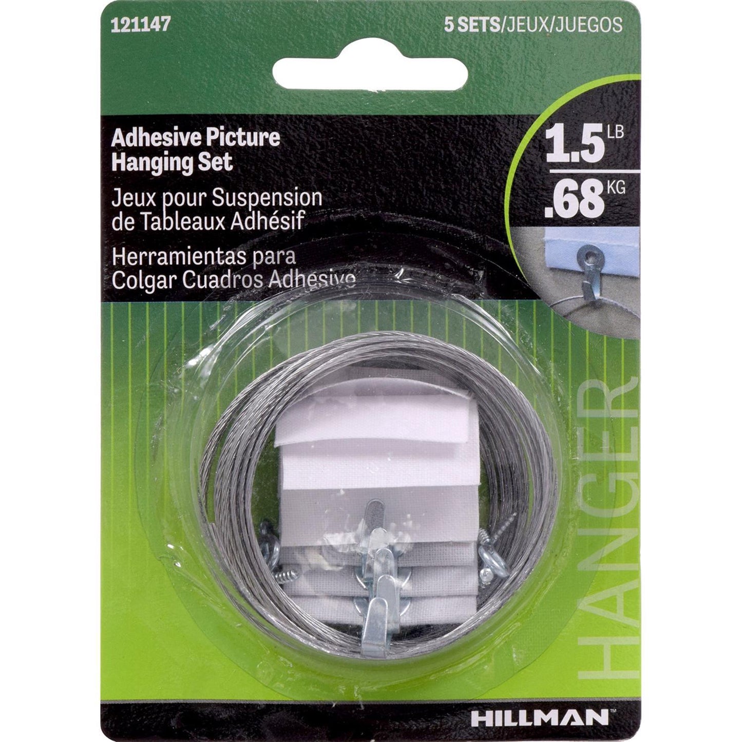 Hillman AnchorWire Steel-Plated Light Duty Adhesive Hangers, 2 lb Capacity, 5 Pack