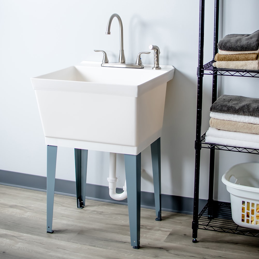 Cambridge Resources White 1-Basin Freestanding Utility Tub with Drain and Faucet