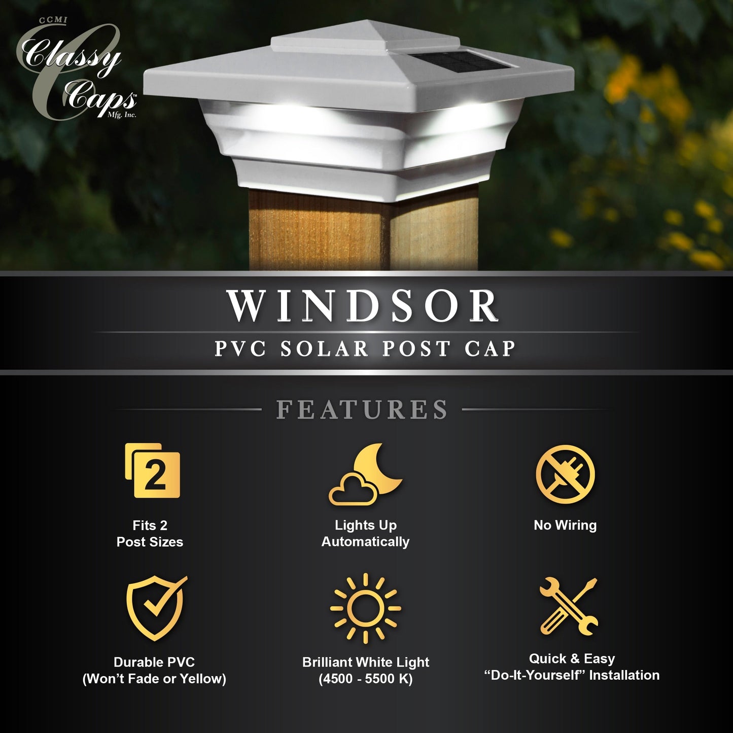 Classy Caps 4-in x 4-in 15-Lumen 1-Watt White Solar LED Outdoor Post Cap Light (4100 K)
