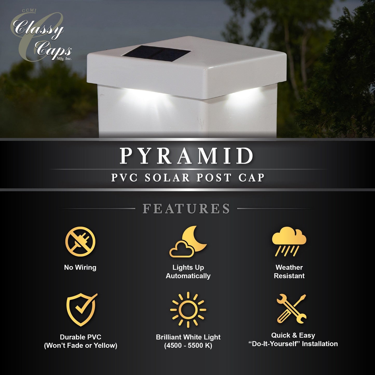 Classy Caps 5-in x 5-in Pyramid White PVC Deck Post Cap