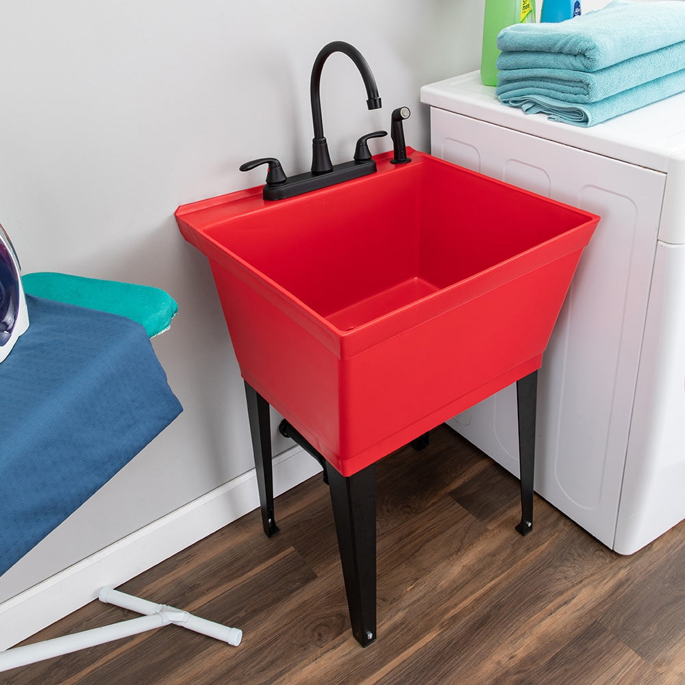 Cambridge Resources Red 1-Basin Freestanding Utility Tub with Drain and Faucet